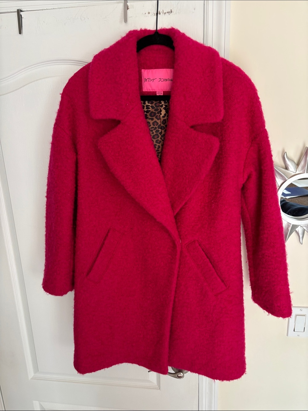 Betsey Johnson Ladies Pink Teddy  Faux Fur Boucle Cocoon Coat-M